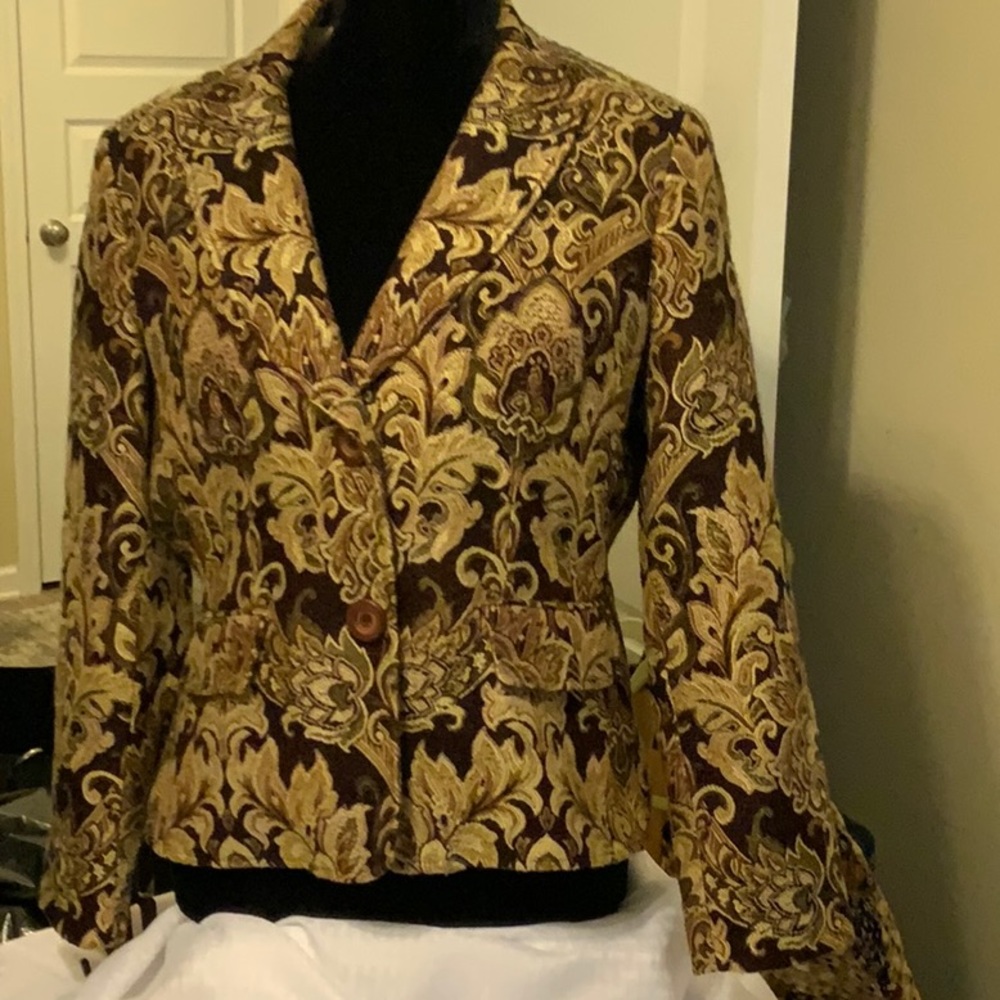 Focus2000 Lined Brown/Gold Floral Two Button Jacket